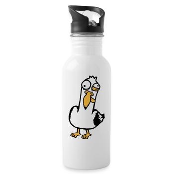 Crazy Seagull Squinting Grimace Insane Bird - Water bottle with straw - white - Right