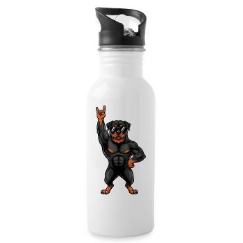 Cooler Rottweiler Musiker Gitarrist Rock Party Son - Trinkflasche mit integriertem Trinkhalm - Weiß - Rechts