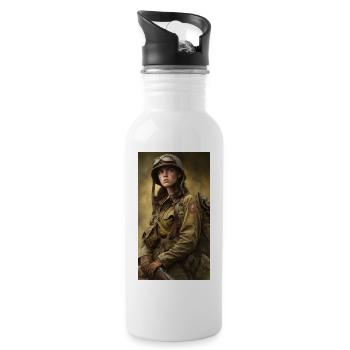Kriegsheldin im Fliegeranzug - Trinkflasche mit integriertem Trinkhalm - Weiß - Rechts