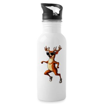 Lachender Hirsch - Trinkflasche mit integriertem Trinkhalm - Weiß - Rechts