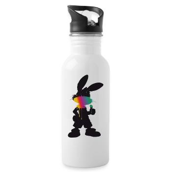 Cooler Hase Silhouette Neon Farbe Street Style  - Trinkflasche mit integriertem Trinkhalm - Weiß - Rechts