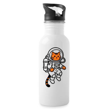 Katze im Weltraum - Trinkflasche mit integriertem Trinkhalm - Weiß - Rechts