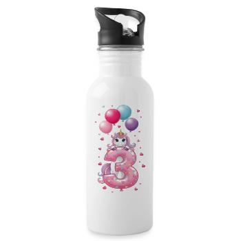 3 Years Girl Cute Unicorn 3rd Birthday - Water bottle with straw - white - Right