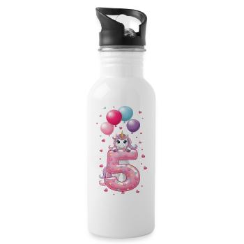 5 Years Girl Cute Unicorn 5th Birthday - Water bottle with straw - white - Right