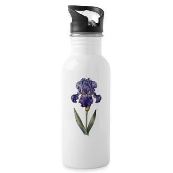 Lila Iris auf zartem Stängel - Trinkflasche mit integriertem Trinkhalm - Weiß - Rechts