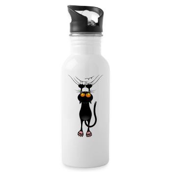 Funny Cat Meme Hanging on Fabric Curtain - Water bottle with straw - white - Right