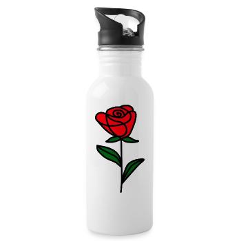 Minimalistische Rose - Trinkflasche mit integriertem Trinkhalm - Weiß - Rechts