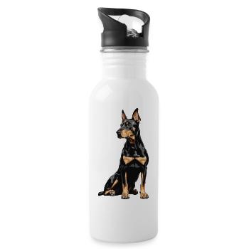 Doberman Portrait - Water bottle with straw - white - Right