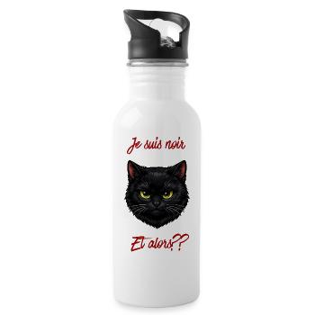 Chat noir et texte rouge audacieux - Gourde avec paille intégrée - blanc - Droite