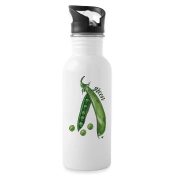 Green pea pod and peas illustration - Water bottle with straw - white - Right