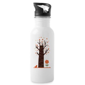 Whimsical Blossom Tree with Bird - Water bottle with straw - white - Right