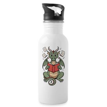 Book Dragon T-Shirt – Charming Reading Motif - Water bottle with straw - white - Right
