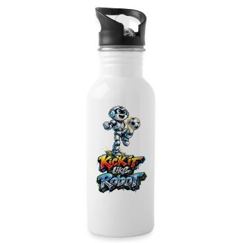 Fussballroboter balanciert Ball auf dem Knie - Trinkflasche mit integriertem Trinkhalm - Weiß - Rechts