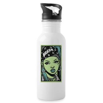 Black female portrait #7 - Trinkflasche mit integriertem Trinkhalm - Weiß - Rechts