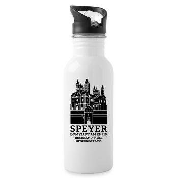 Speyer Wahrzeichen Dom Silhouette - Trinkflasche mit integriertem Trinkhalm - Weiß - Rechts