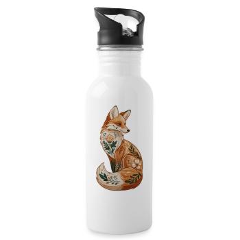 Fox decorative - Water bottle with straw - white - Right