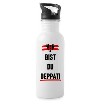 Bist du deppat - Trinkflasche mit integriertem Trinkhalm - Weiß - Rechts