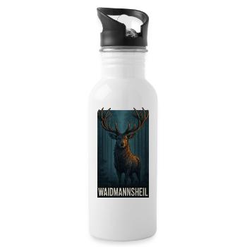 Waidmanns Heil: Hirsch im Wald - Trinkflasche mit integriertem Trinkhalm - Weiß - Rechts
