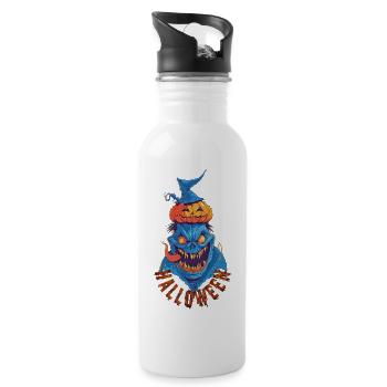 Halloween Blaues Monster – Gruseliger Kürbis-Dämon - Trinkflasche mit integriertem Trinkhalm - Weiß - Rechts