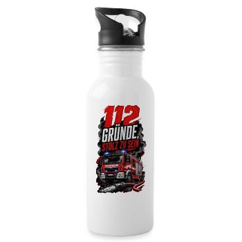 112 Gründe Stolz Zu Sein Feuerwehr - Trinkflasche mit integriertem Trinkhalm - Weiß - Rechts