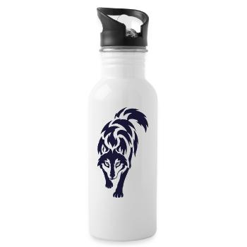 Nachtwolf Silhouette Print - Trinkflasche mit integriertem Trinkhalm - Weiß - Rechts