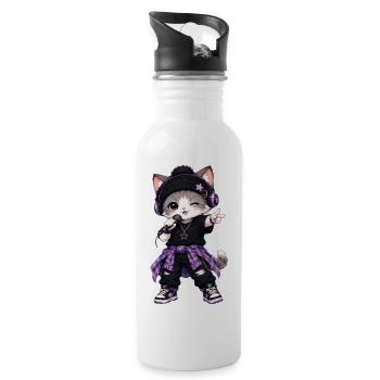 Lila K-Pop Singende Katze - Trinkflasche mit integriertem Trinkhalm - Weiß - Rechts