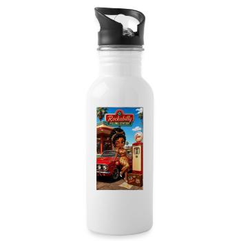 Gloria Pinup Cherry 50s Tankstelle – Kek-Ina - Trinkflasche mit integriertem Trinkhalm - Weiß - Rechts