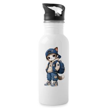 Kitten Streetwear mit blauer Kapuze - Trinkflasche mit integriertem Trinkhalm - Weiß - Rechts