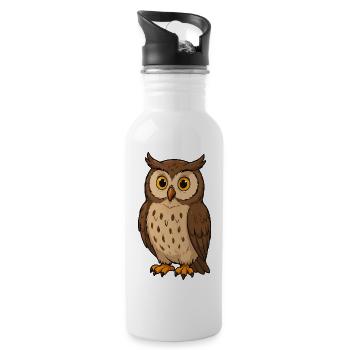 Cute Owl Illustration - Water bottle with straw - white - Right