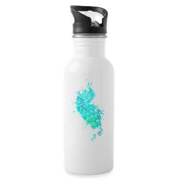 Splash Art Blauer Pfau - Trinkflasche mit integriertem Trinkhalm - Weiß - Rechts