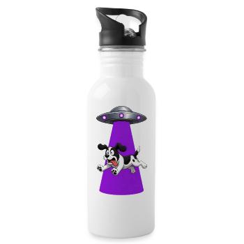 Dog Abducted By Purple UFO Beam - Water bottle with straw - white - Right
