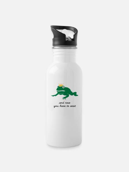 mürrischer Froschkönig - abwarten - Trinkflasche mit integriertem Trinkhalm - Weiß