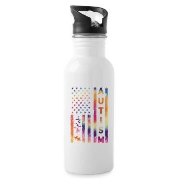 American USA Flag Autism Aware... Autism Awareness - Trinkflasche mit integriertem Trinkhalm - Weiß - Rechts