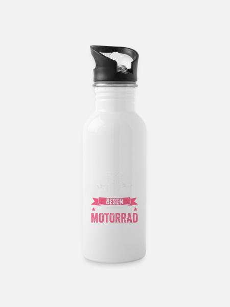 Motorrad Hexen Motorradfahrerin Bikerin - Trinkflasche mit integriertem Trinkhalm - Weiß