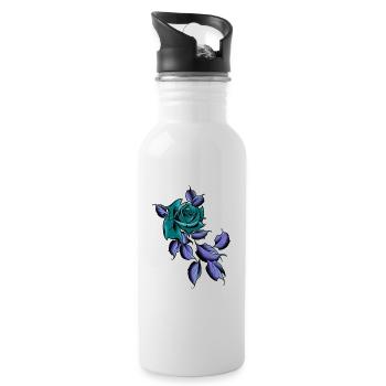 Rose grün old school - Trinkflasche mit integriertem Trinkhalm - Weiß - Rechts