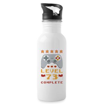 73. Geburtstag Level 73 Complete - Trinkflasche mit integriertem Trinkhalm - Weiß - Rechts