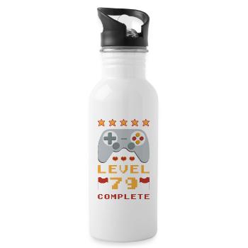 79. Geburtstag Level 79 Complete - Trinkflasche mit integriertem Trinkhalm - Weiß - Rechts