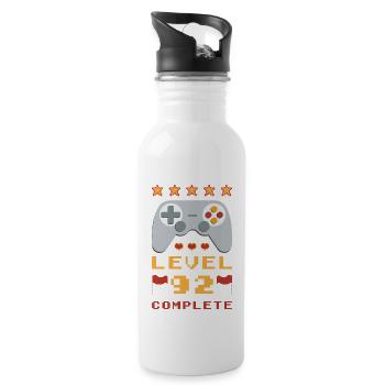 92. Geburtstag Level 92 Complete - Trinkflasche mit integriertem Trinkhalm - Weiß - Rechts