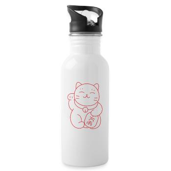 Chat porte bonheur japonais rouge - Gourde avec paille intégrée - blanc - Droite