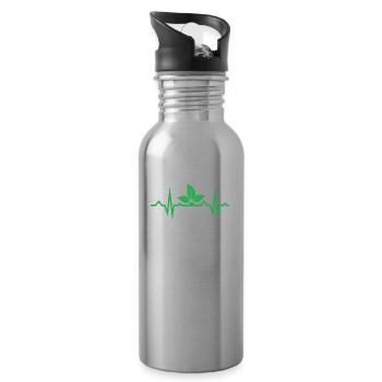 Vegan Geschenksidee für Veganer - Trinkflasche mit integriertem Trinkhalm - Lightsilver - Rechts