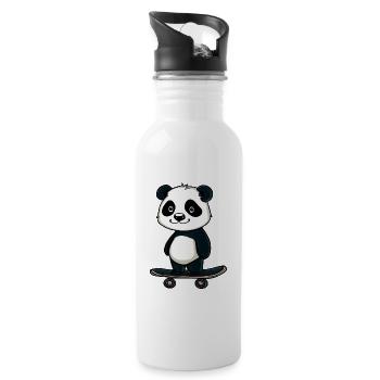 Skateboard Panda - Trinkflasche mit integriertem Trinkhalm - Weiß - Rechts