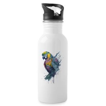 Fesselndes Aquarellgemälde eines Papageis - Trinkflasche mit integriertem Trinkhalm - Weiß - Rechts