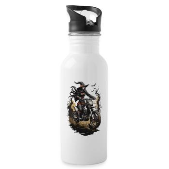 Motocross Witch Halloween Biker Magic - Water bottle with straw - white - Right