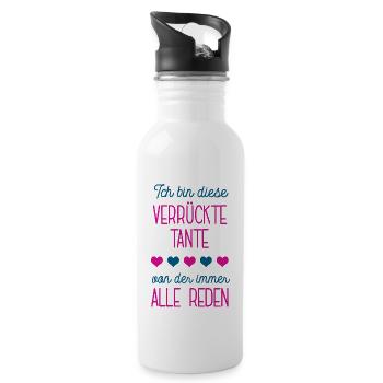 Ich Bin Die Verrückte Tante Patentante Patin Pate - Trinkflasche mit integriertem Trinkhalm - Weiß - Rechts
