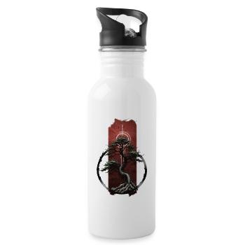 Tranquil Zen: Serene Bonsai Tree - Water bottle with straw - white - Right