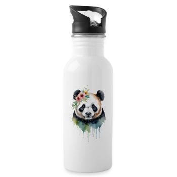 Aquarelle Panda Entouré De Fleurs - Gourde avec paille intégrée - blanc - Droite