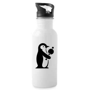 Pinguin Tischtennis Tischtennisspieler Silhouette - Trinkflasche mit integriertem Trinkhalm - Weiß - Rechts