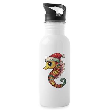 Seepferd Weihnachten - Trinkflasche mit integriertem Trinkhalm - Weiß - Rechts