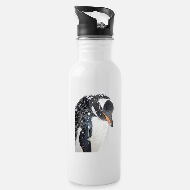 Pinguin - Trinkflasche mit integriertem Trinkhalm - Weiß