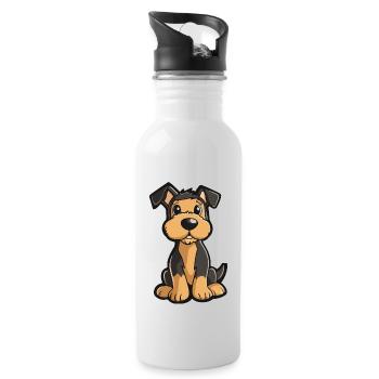 Airedale Terrier Hund Comic Niedlich - Trinkflasche mit integriertem Trinkhalm - Weiß - Rechts